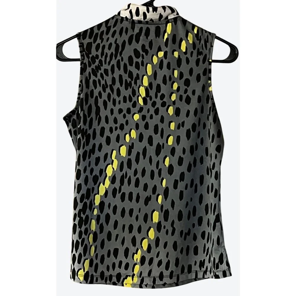 Jamie Sadock Women's XS 1/4 Zip Sleeveless Golf Top Gray, Black Yellow Geometric - Picture 3 of 5